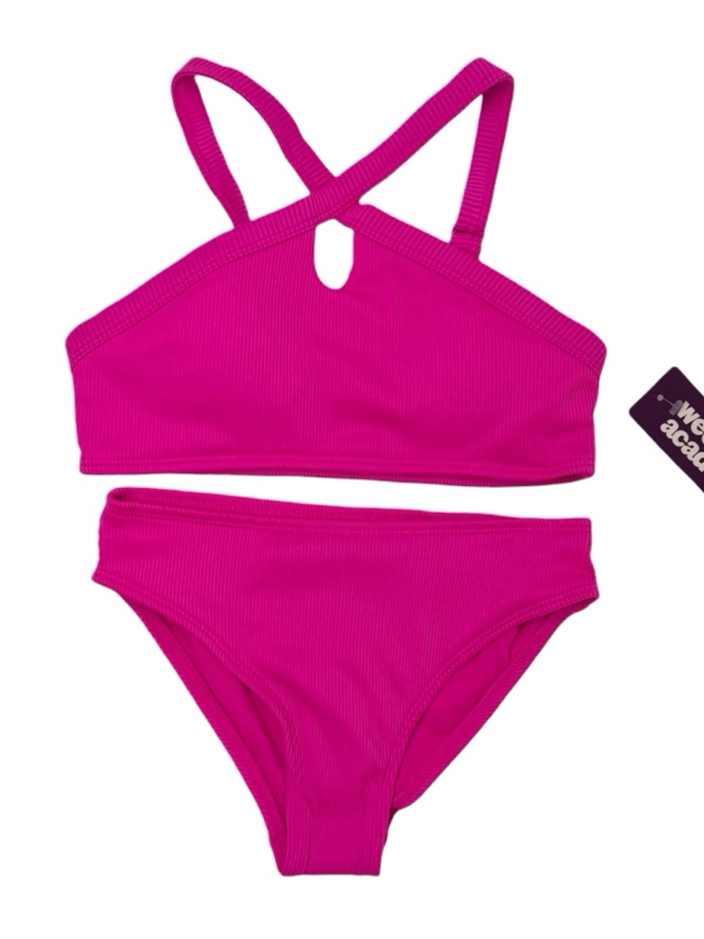 Paradise Pink tween bikini set ribbed textured UPF 50+ girls size M/8 NWT